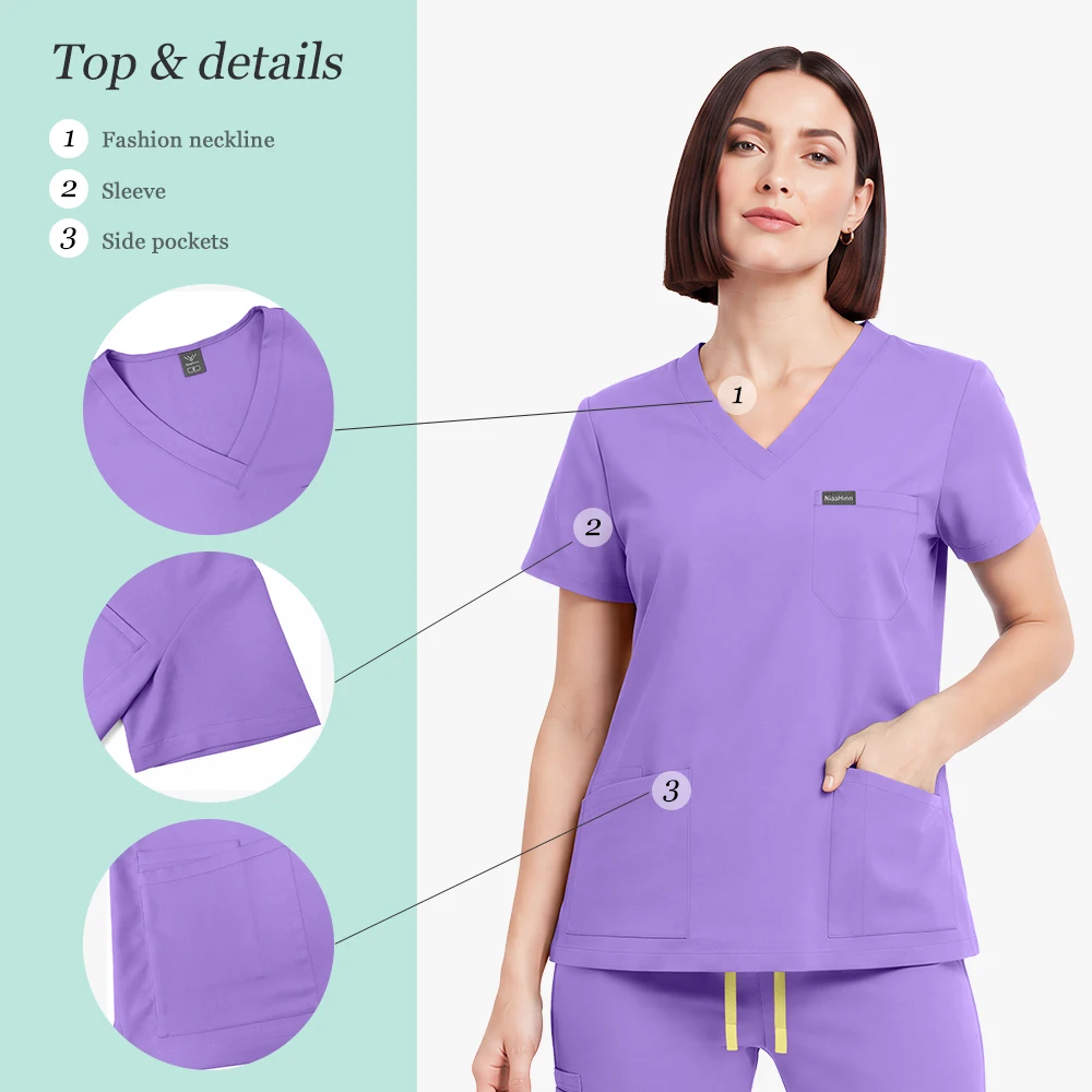 Fashion Flared Pants Short Sleeve Workwear Set  Dental Nursing Scrubs Hospital Surgery Dental Clinic Beauty Spa Salon Lab Scrubs view 5