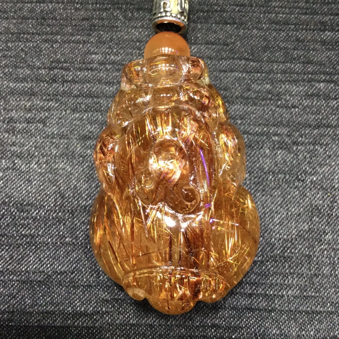 Natural Copper Rutilated Quartz Pi Xiu Pendant 40*27.5*23mm Yellow Rutilated Quartz  Men Women Brazil AAAAAAA