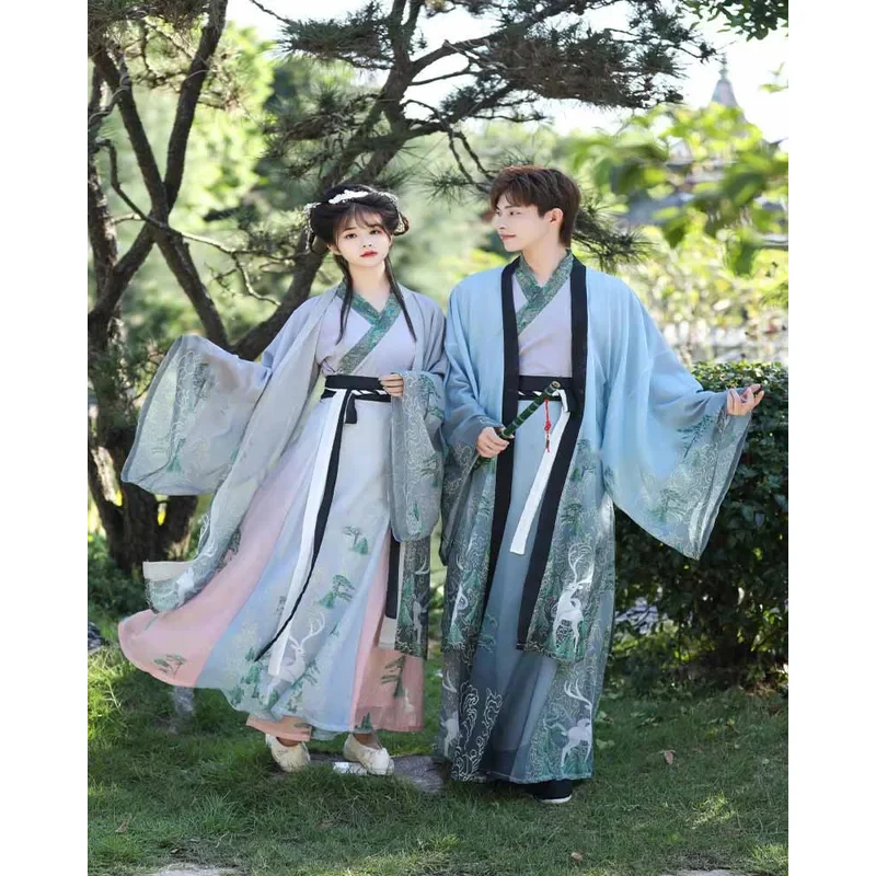 

Hanfu Dress Couples Chinese Traditional Cosplay Costume 2023 Summer Men&Women Ancient Hanfu Gradient 3pcs Sets Plus Size XXL