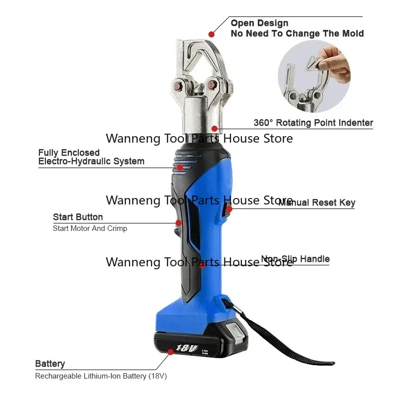 

Battery-powered hydraulic cable crimper Mouldless point crimping tool Suitable for 16-240mm copper terminals