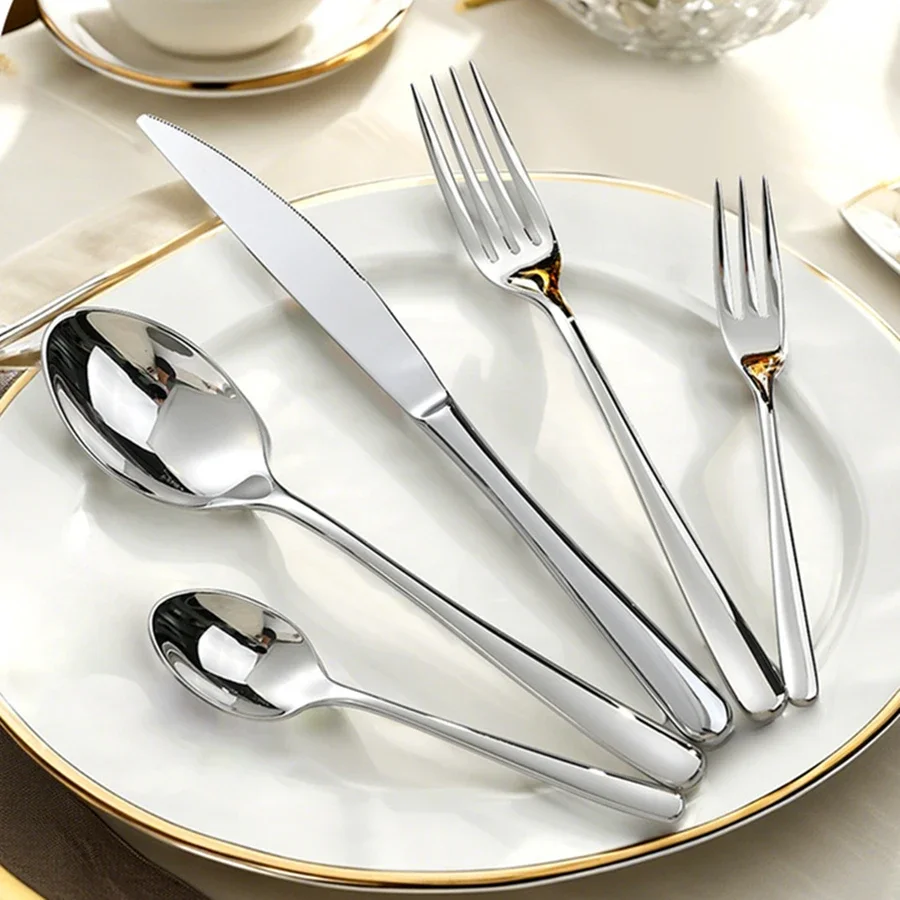 New Luxury Cutlery 18/10 stainless steel 304 Flatware Set For 6 Dinnerware Set Silver Drop Shipping