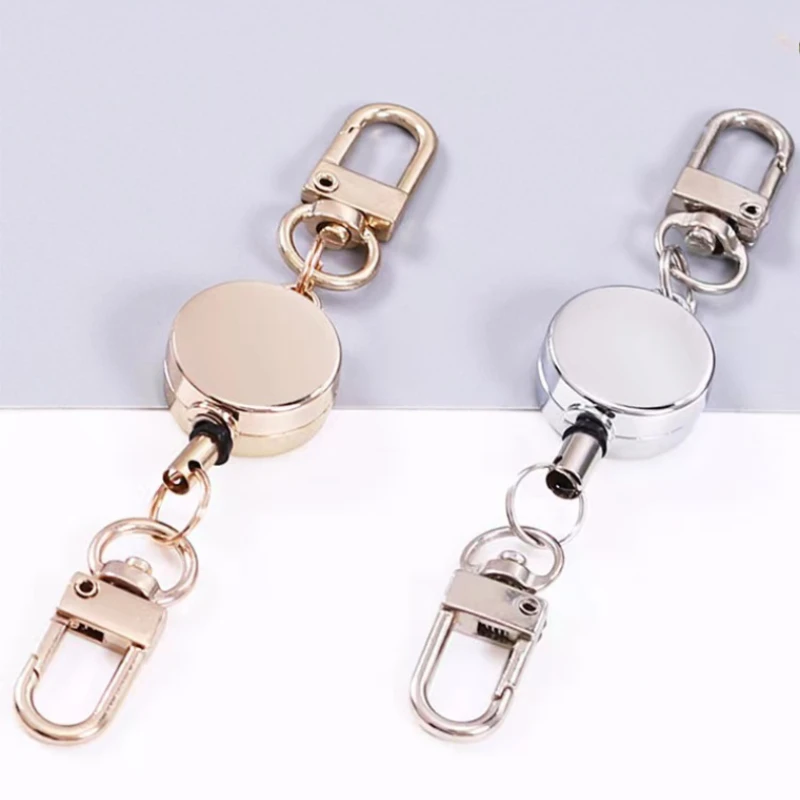 

1Pc Double-buckle Retractable Zinc Alloy Badge Holder Easy Pull Lanyard ID Card Cover Keychian Nurse Accessories Backpack Hook