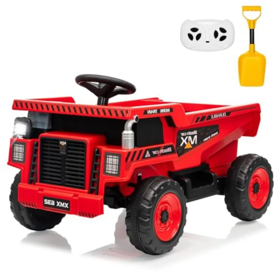 

Construction toy car for toddlers 3-5 years: 12V electric ride-on dump truck with dump bed shovel Bluetooth music LED lights gr