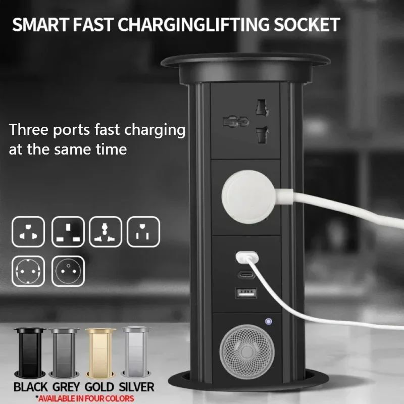 Intelligent Lifting Socket Embedded Platform Wireless Charging Intelligent Socket EU UK US Universal Standard Retractable Socket