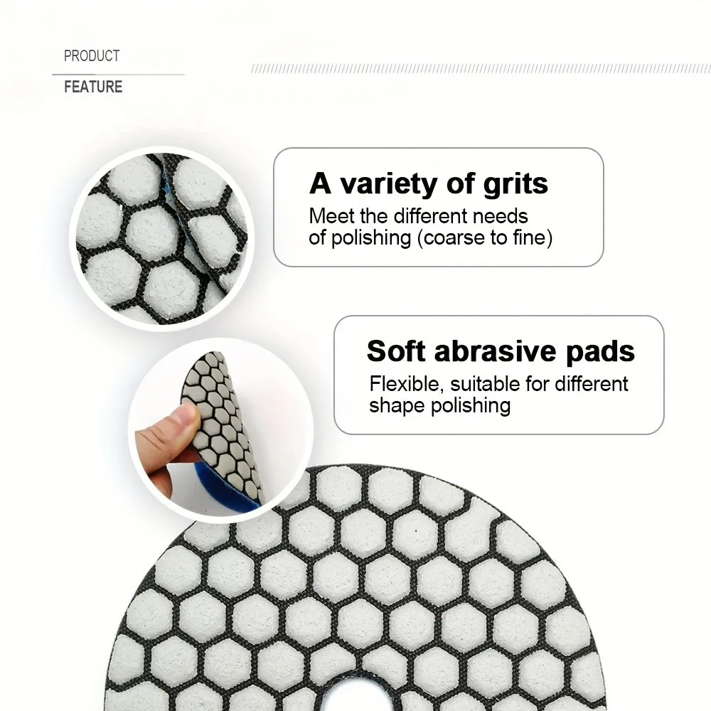 Kit com 3 Discos Diamantados de 4 Polegadas para Uso a Seco/Úmido – Granulação 50/150/300 para Recondicionamento de Granito, Quartzo e Azulejos