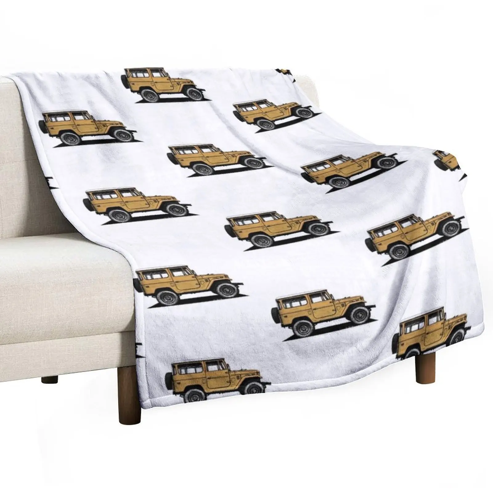 Toyota FJ40 Land Cruiser Mustard Yellow Throw Blanket Soft Plaid Plaid Polar Blankets