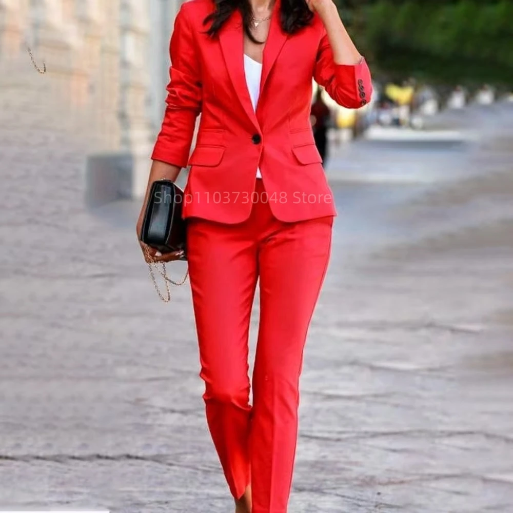 Fashion Office Ladies Blazer and Pants Suit Formal White/red Women Jacket Trouser Women Business Work Wear 2 Piece Female Set - view 2