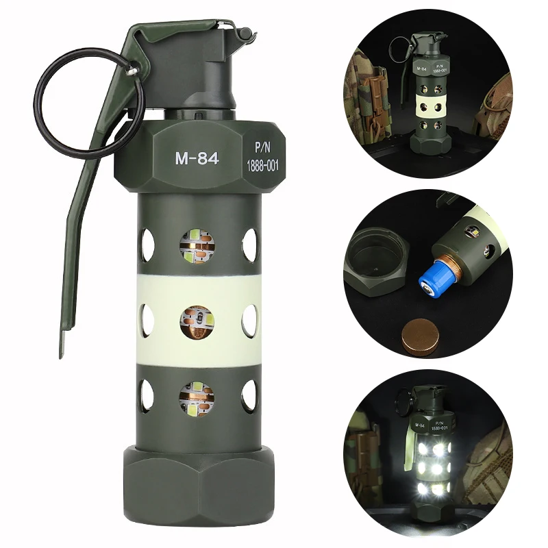 Imagem -02 - Outdoor Camping Led Light Tactical M84 Granada Manequim Sobrevivência Strobe Lamp Modelo de Imitação Cosplay Props Engrenagens Militares