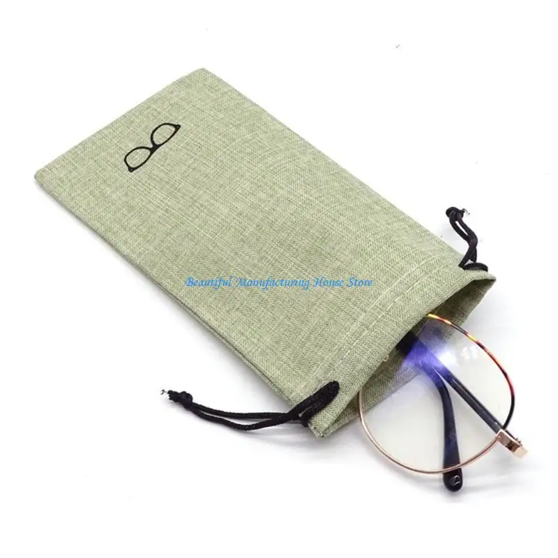 E56A 5pcs Linen Eyewears Pouches Multifunctional Eyeglasses Case Sunglasses Bag for Outdoor Activity