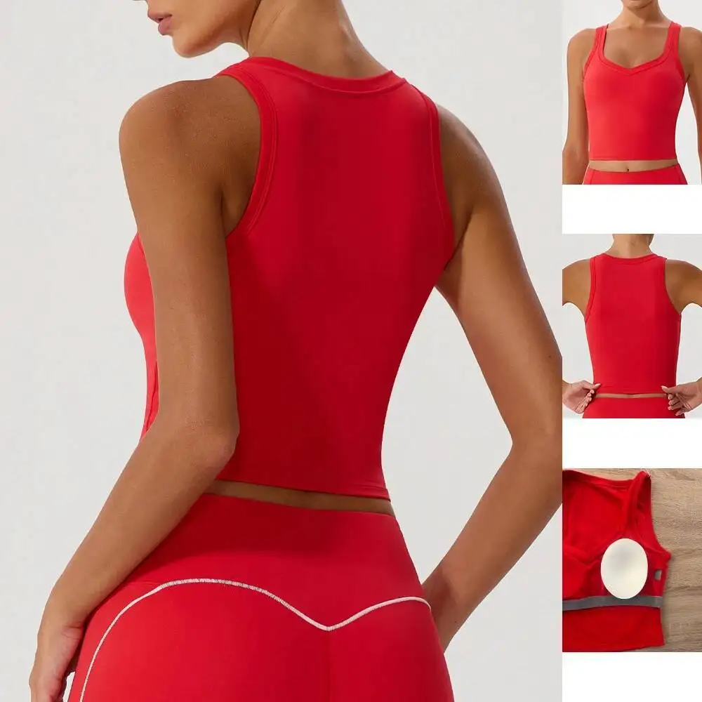 高弾性ヨガタンクトップ、クロスバックスポーツブラ、パッド内蔵、高衝撃対応ワークアウトシャツ、ランニング、ジム用