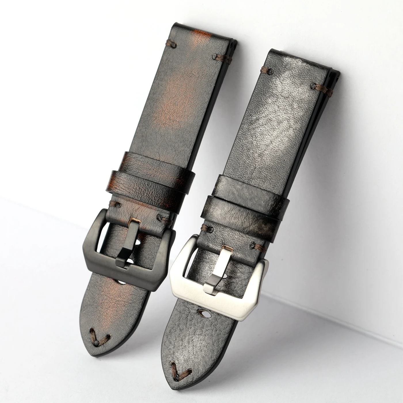 Handmade Italian Brushed Leather Strap, Thickened Genuine Leather Strap, 20MM, 22MM, 24MM, Retro Style for Men