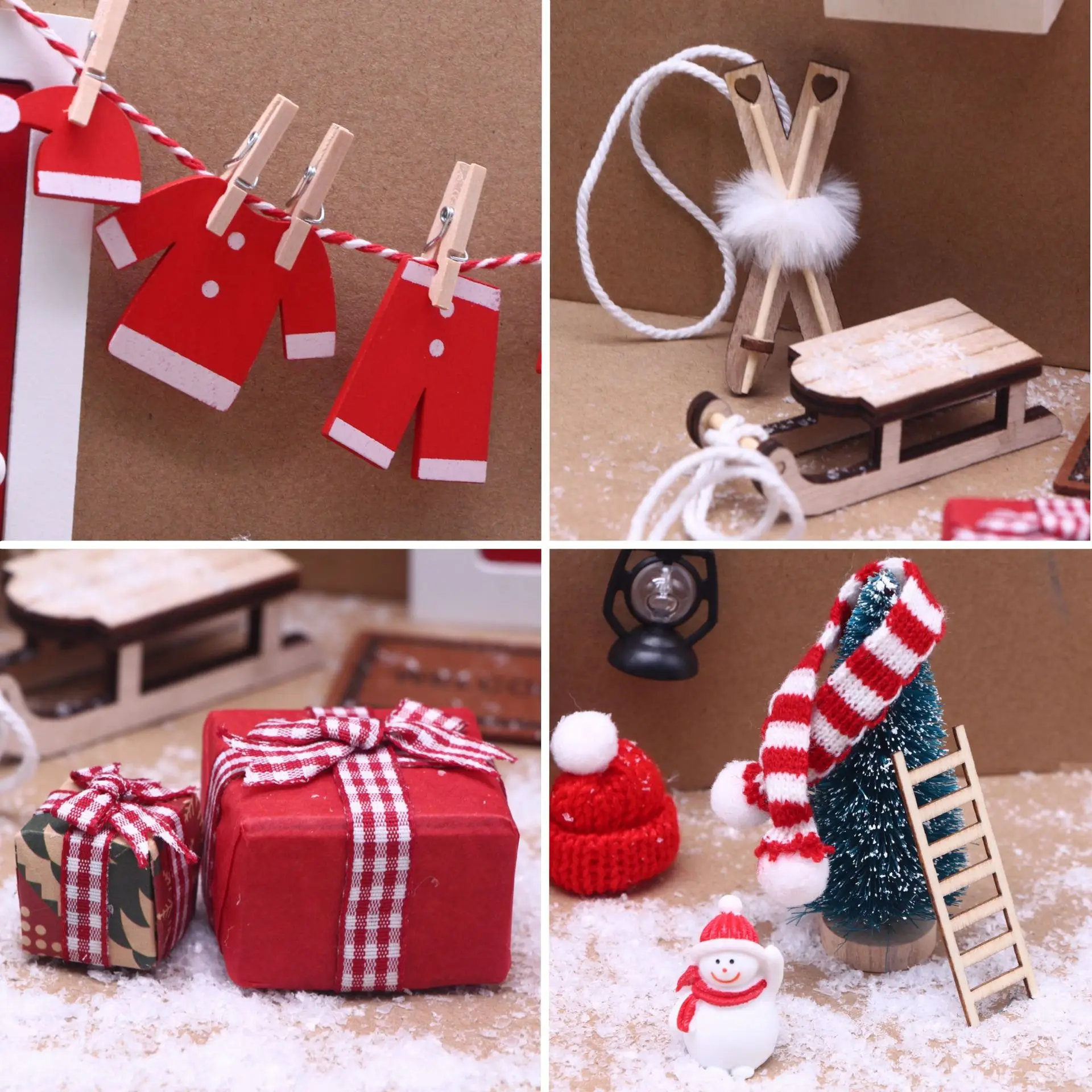 DollHouse Elf Door Christmas Decor Sled Snowman Wreath Gift Boxes Hat Fairy Toyhouse Miniature Scene Model