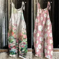 Women Jumpsuit Floral Print Wide Leg Beach Jumpsuit Vintage Temperament Loose-fitting Jumpsuit For Holiday