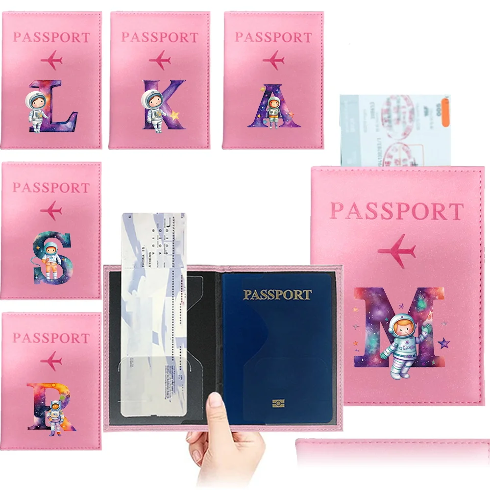 Men Passport Cover Pu Leather Travel ID Credit Card Passport Holder Packet Wallet UV Printing Astronaut Letter Series Purse