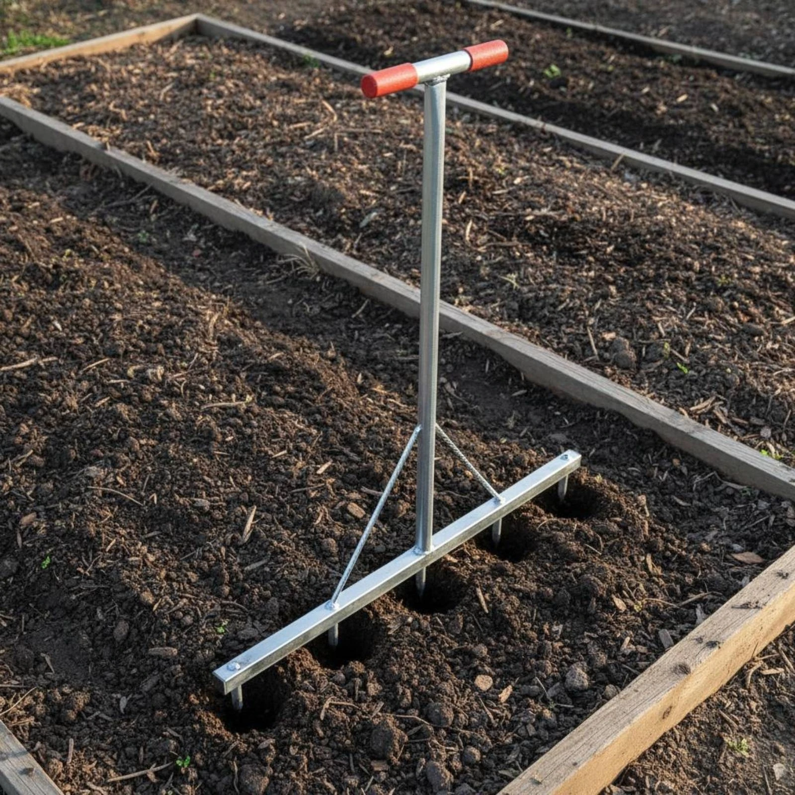 Picture 6: Wide Tine Bar Broad Fork Five Spikes Sharp Tines Soil Lifter T-handle Garden Tools for Home Gardening