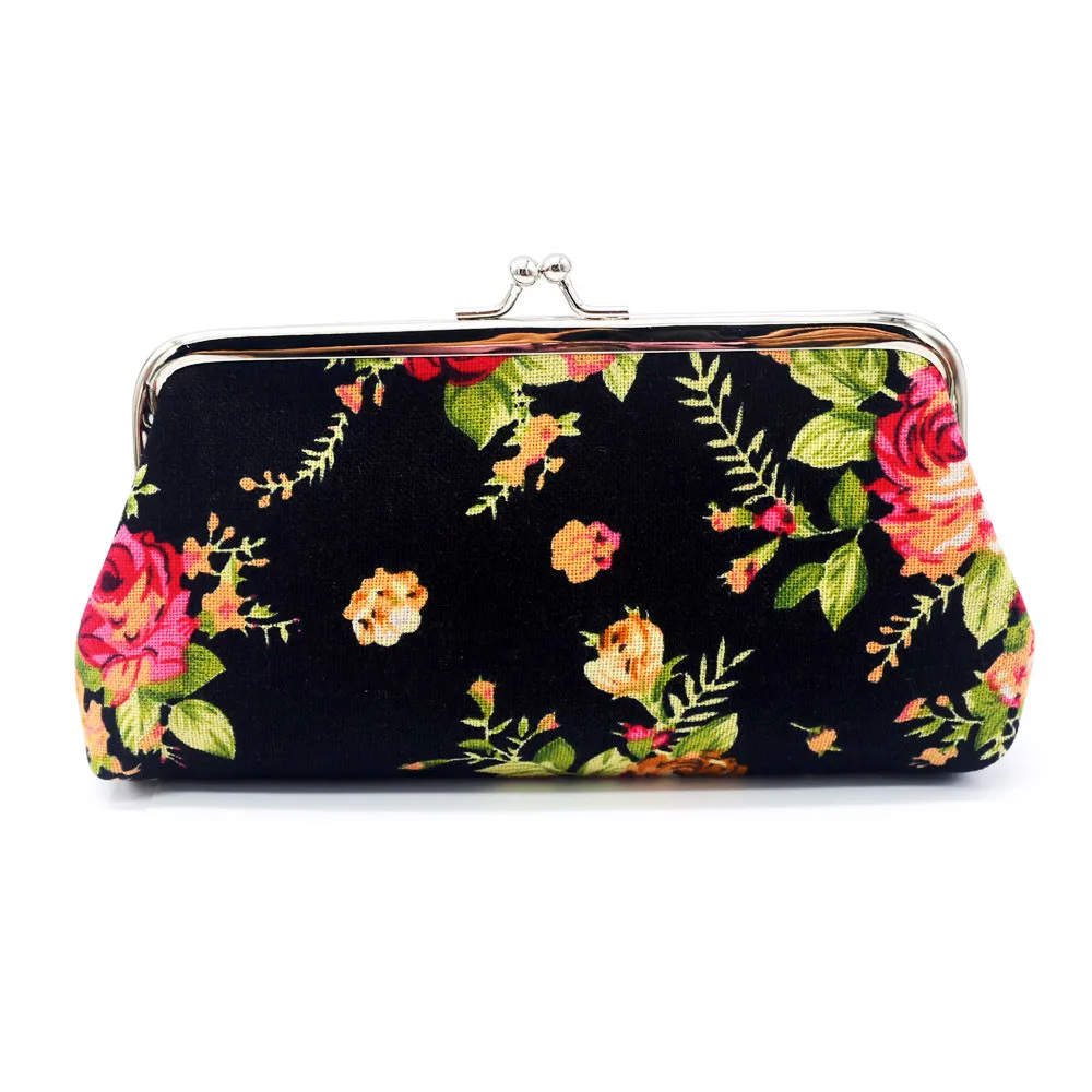 New Women Flower Printed Coin Wallet Handbag Canvas Coin Purses Money Card Holder Wallet Pouch Lipstick Earphone Key Bags