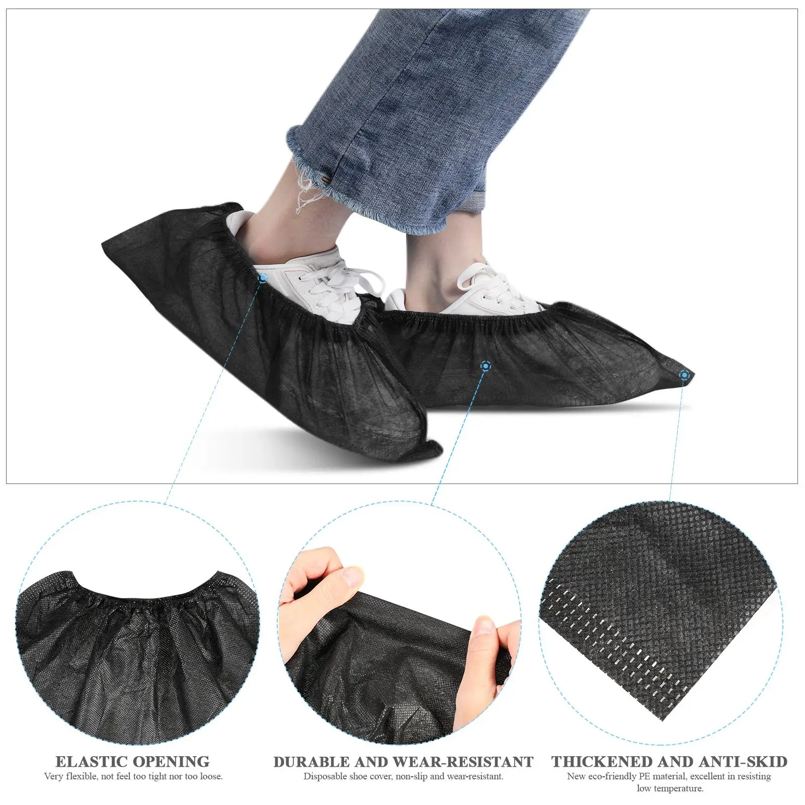Non-slip Disposable Shoe Covers Thick Non-woven Foot Cover Waterproof Tear Resistance Elastic Band Various Occasions Clean Room