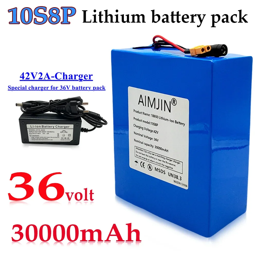 

36V 30Ah 10S8P 250W~1000W 20000mah Battery Lithium-ion Battery Pack with 30A BMS for E-bike E-Car E-Scooter，with charger