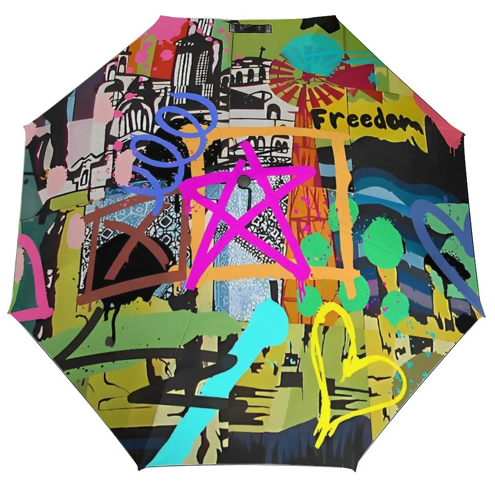 

Зонт Freedom с граффити и звездным принтом, автоматический зонт от дождя и солнца для мужчин и женщин, крутой графический складной садовый зонт