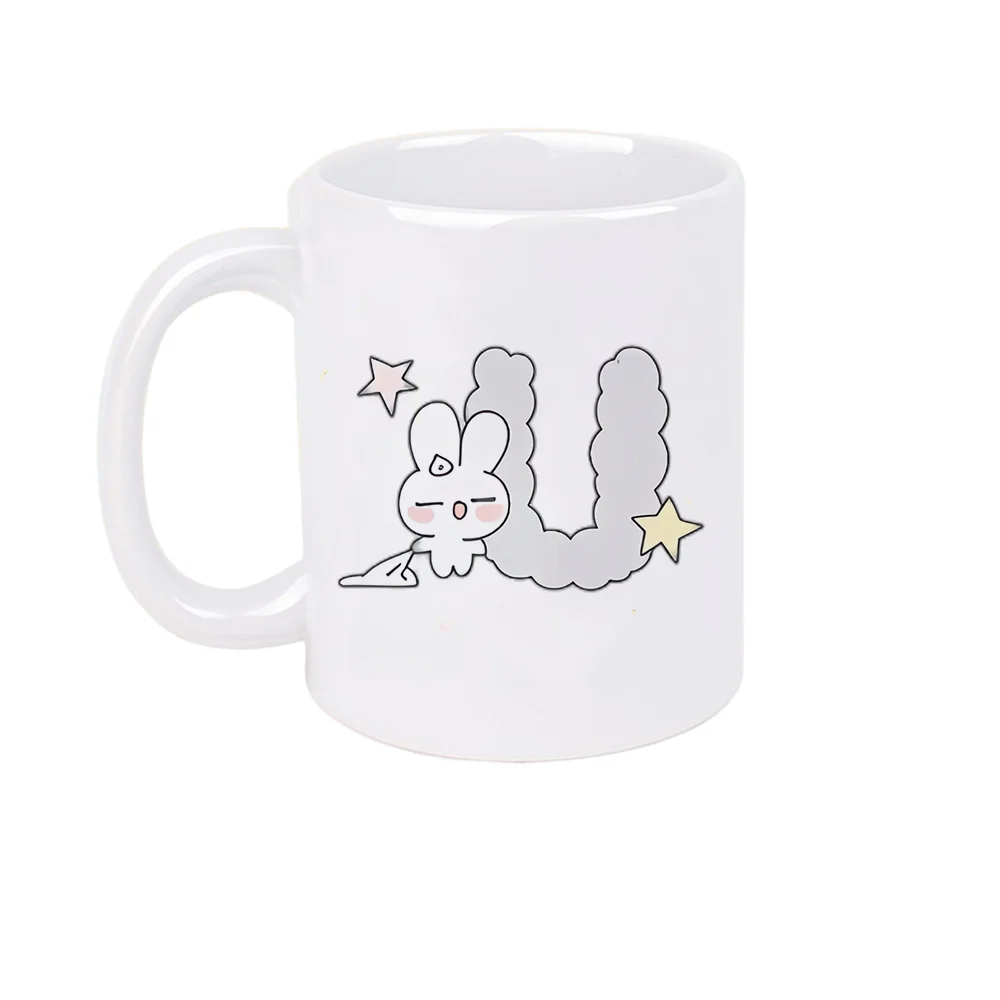 11oz Ceramic Coffee Mug with Cute Rabbit Cloud Star Print Home Party Office Drinking Cup for Birthday Holiday Present Christmas