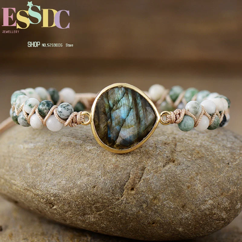 Lucky Bracelet New Labradorite Double Braided Bohemian Beaded Friendship Bracelet Jewelry Exquisite and Elegant Nafu Accessories
