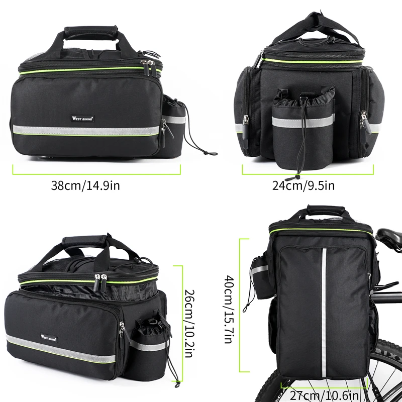 WEST BIKING 3 in 1 Waterproof Bike Trunk Bag MTB Road Bicycle Bag Large Capacity Travel Luggage Carrier Saddle Seat Panniers