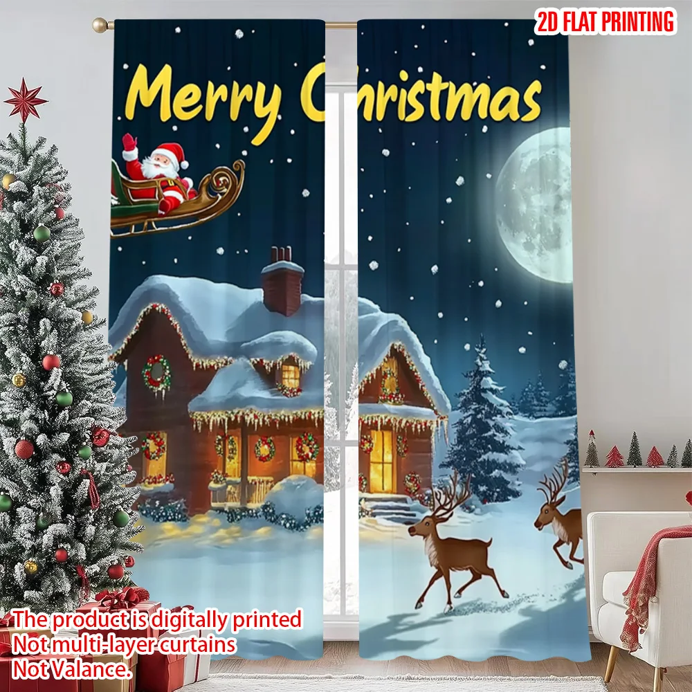 

2pcs 2D flat printing Merry Christmas Popular Party Window Curtains Merry Christmas night Durable Polyester Without Electricity