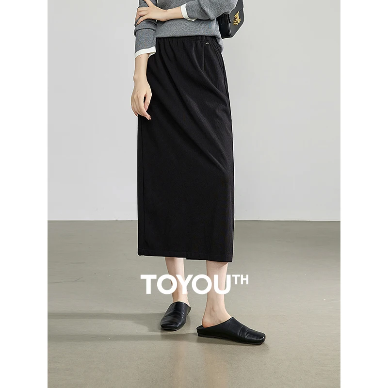 

TOYOUTH Women Skirt 2024 Autumn New Back Open Slit Elastic Waist Mid Length H Shape Casual Skirt