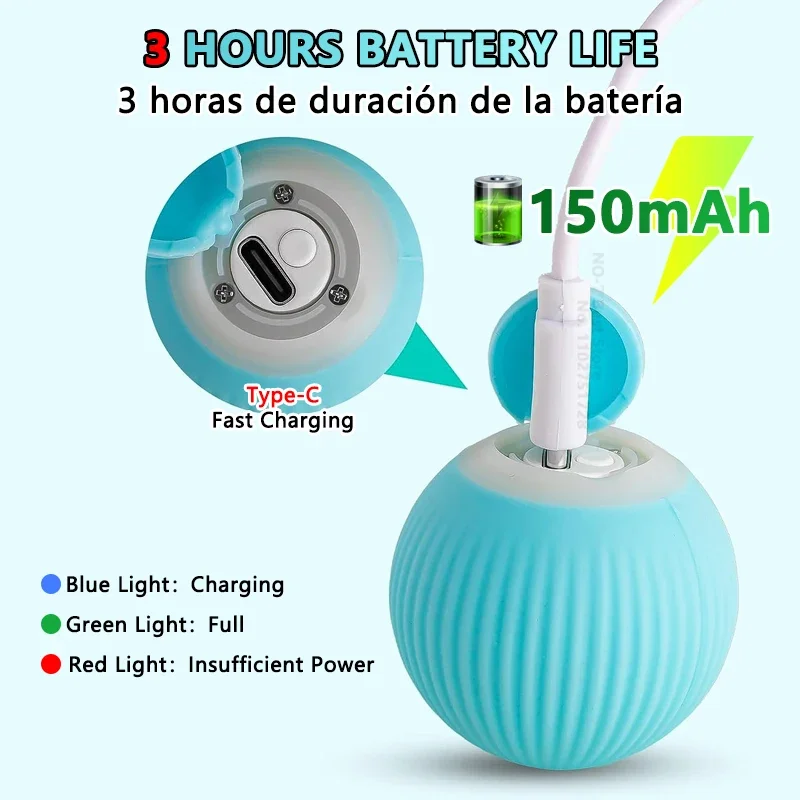 TOUA LED Electric Cat Ball Toys Automatic Rolling Smart Dog Toys Interactive for Cats Training Kitten Puppy Toys for Indoor Play