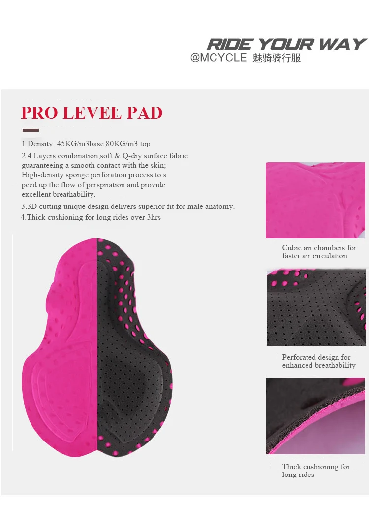 Mcycle Nahtlose gepolsterte Fahrrad-Trägerhose für Damen, atmungsaktiv, schnell trocknend, Sport-Shorts, anpassbare Fahrrad-Strumpfhose im Großhandel – Detail 7