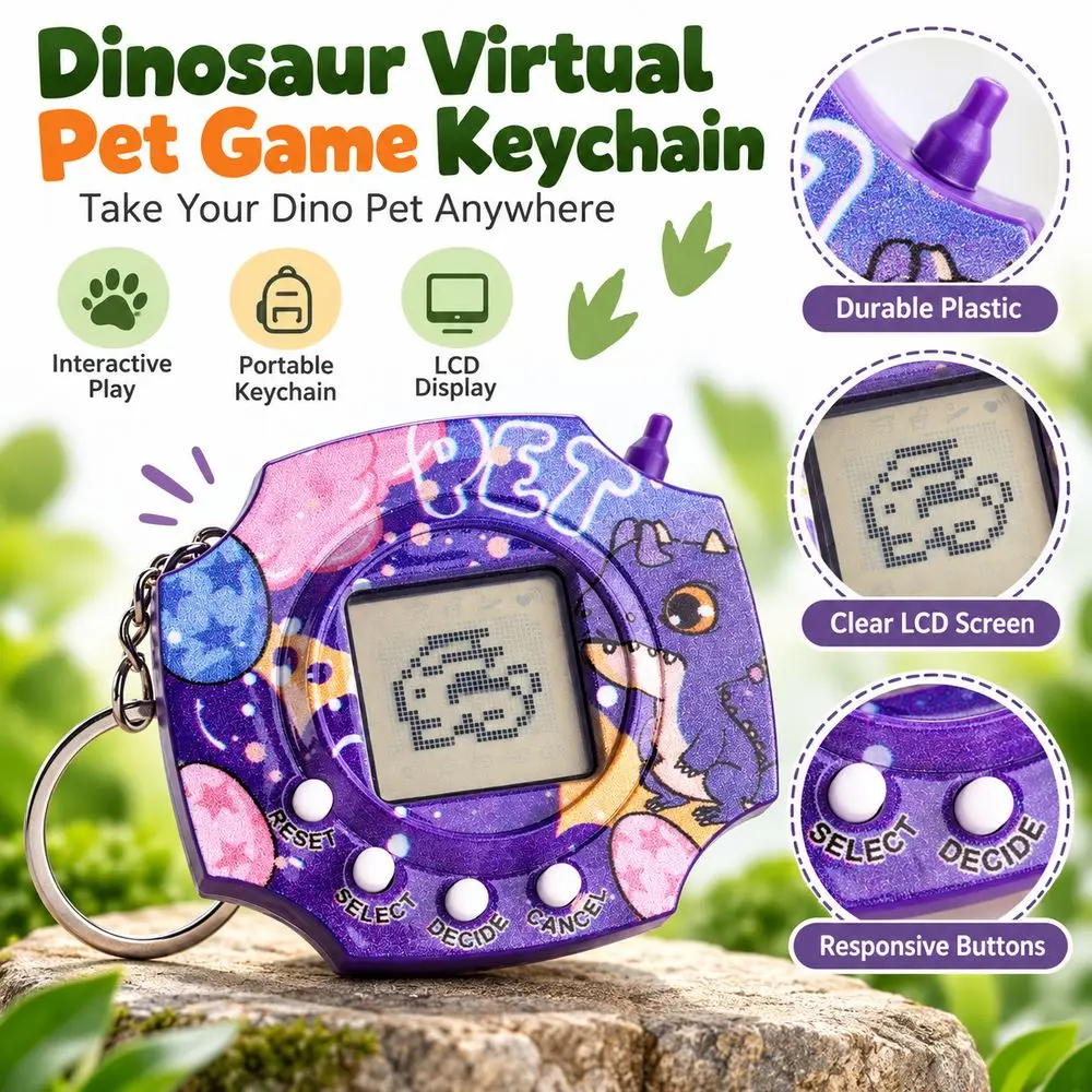 Min Electronic Pet Game Console Pixel Display Decompression Feature Dinosaur Pet Keychain Nostalgic Design Pixel Retro Game Toy