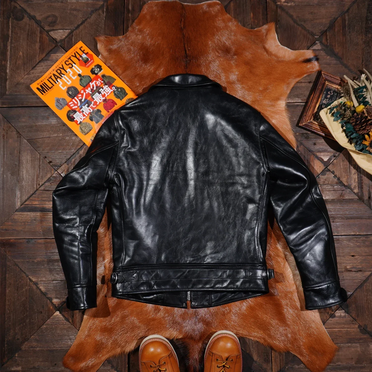سترة جلدية خشبية من Tailor Brando Replica Mulholland Americana Tea Core Horsehide Vintage Biker Freewheelers