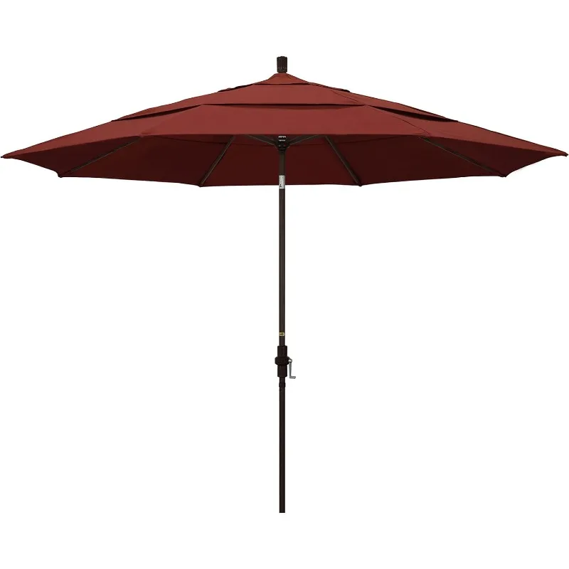 11' Round Aluminum Market Umbrella, Crank Lift, Collar Tilt, Bronze Pole, Sunbrella