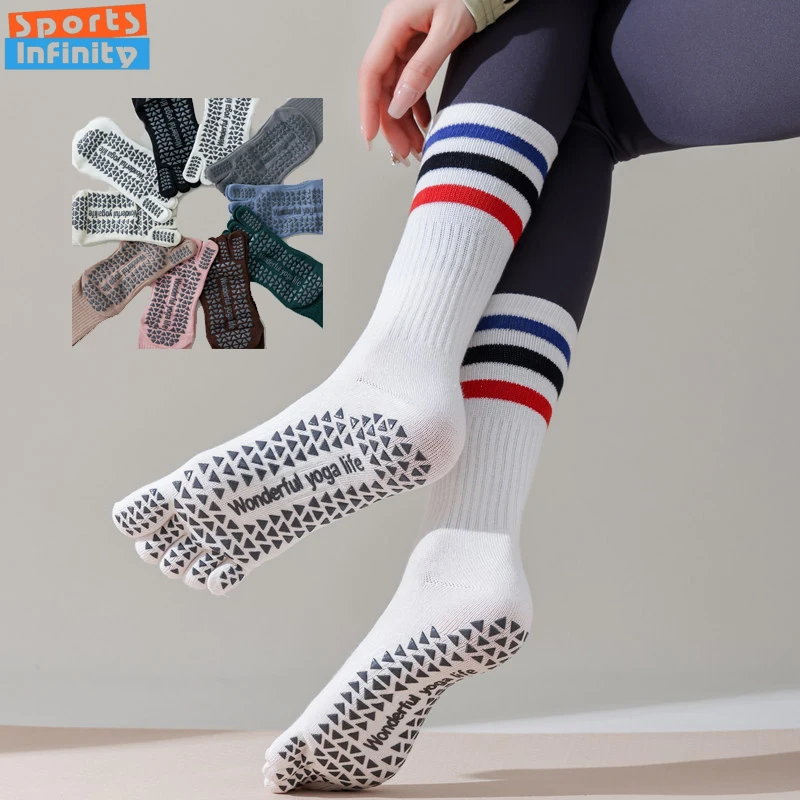 

Five Finger Split Toe Yoga Socks Women Professional Pilates Socks Cotton Anti Slip Mid Tube Indoor Dance Fitness Sports Socks