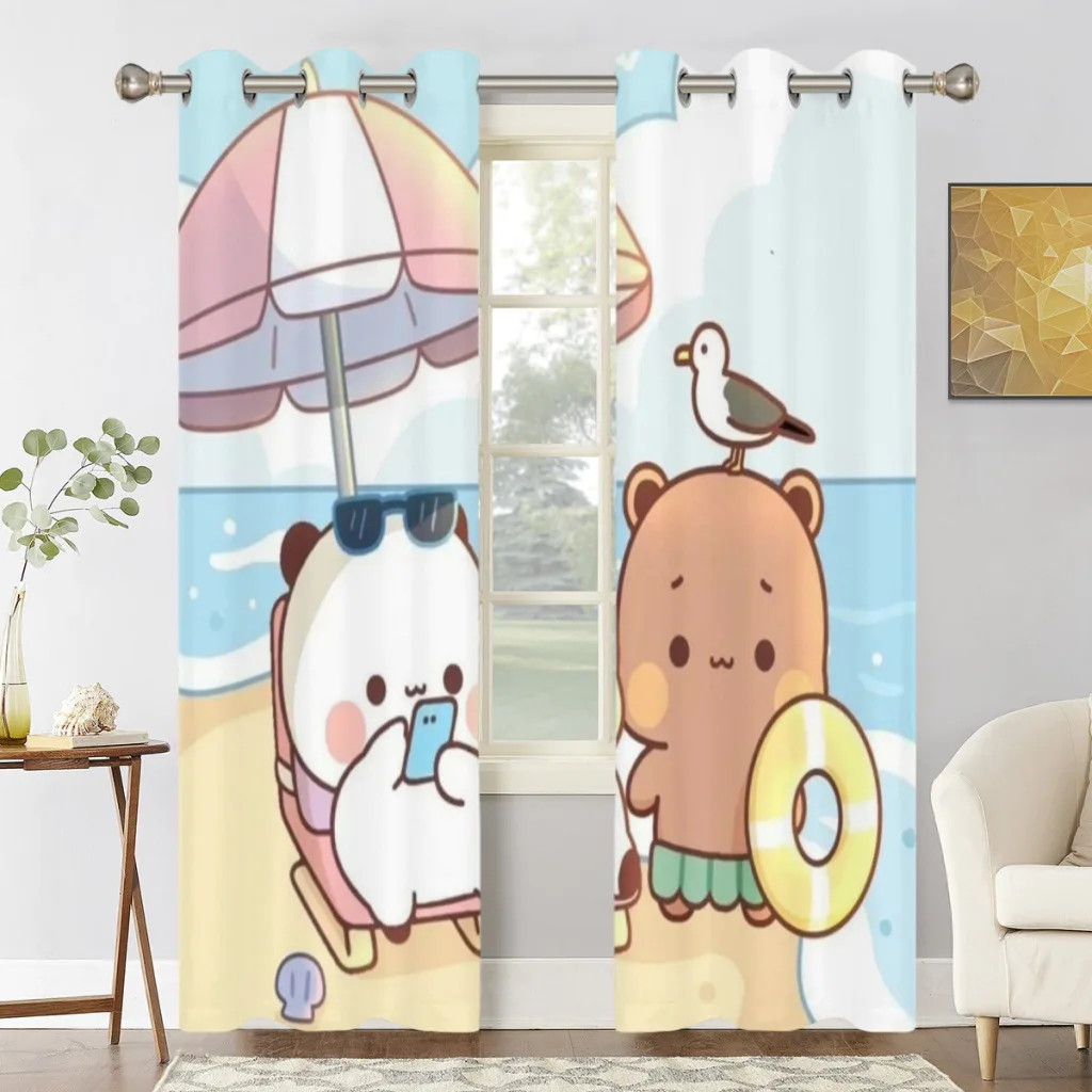 

Panda Bear Hug Bubu Dudu Window Curtains for Living Room Bedrooms 2 pieces Aesthetic Room Decoration