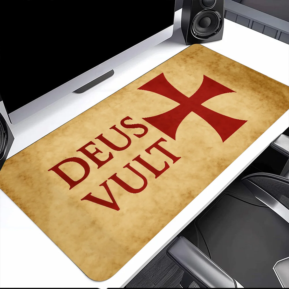 Deus Vult Knights Temple Cross Mouse Pad Large Desk Mat Keyboard Ergonomic Office Rubber PC Non-slip Anti-fray Home Custom