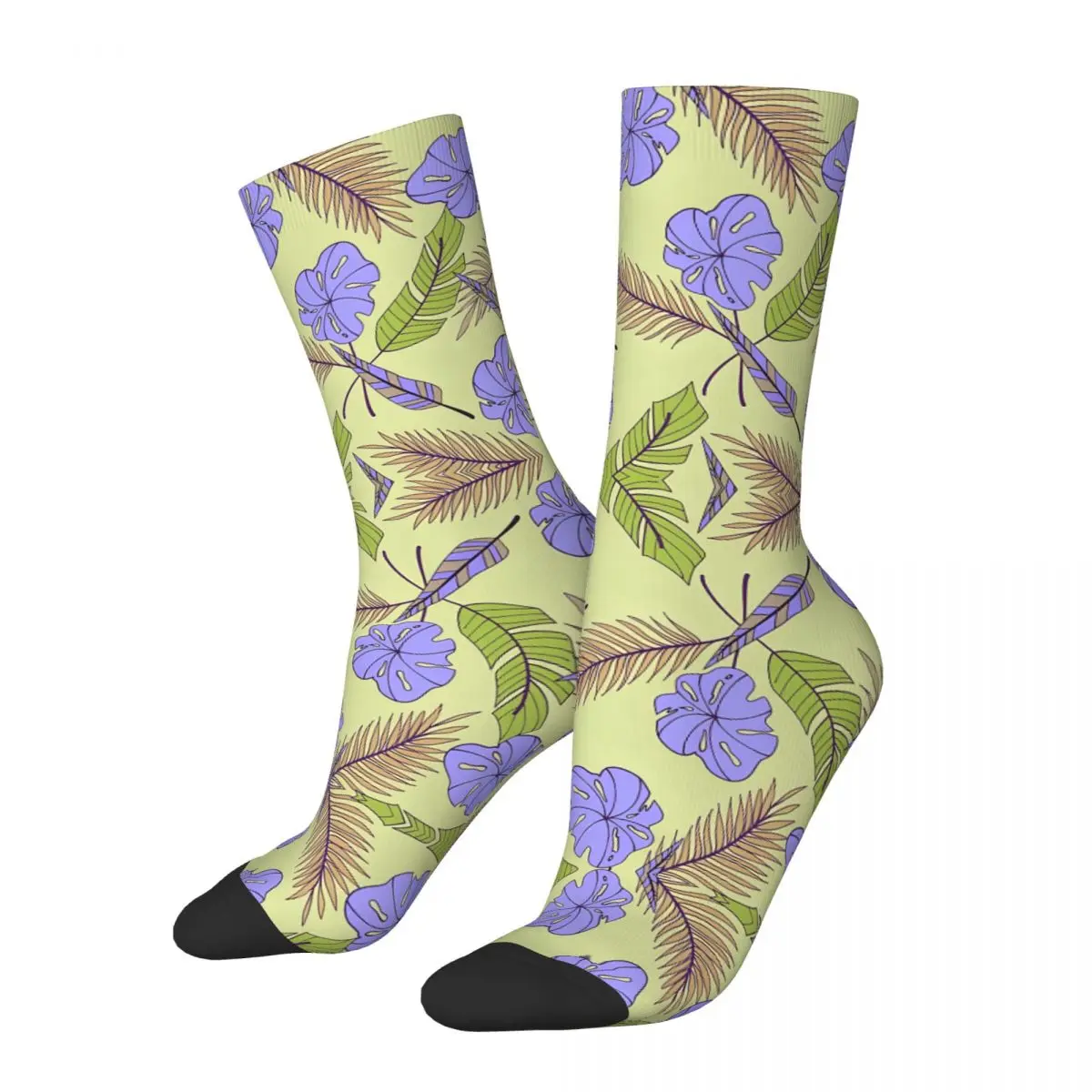 Palm Monstera Tropical Leaves Pattern Purple And Mint Comforter Socks Gym 3D Print Boy Girls Mid-calf Sock