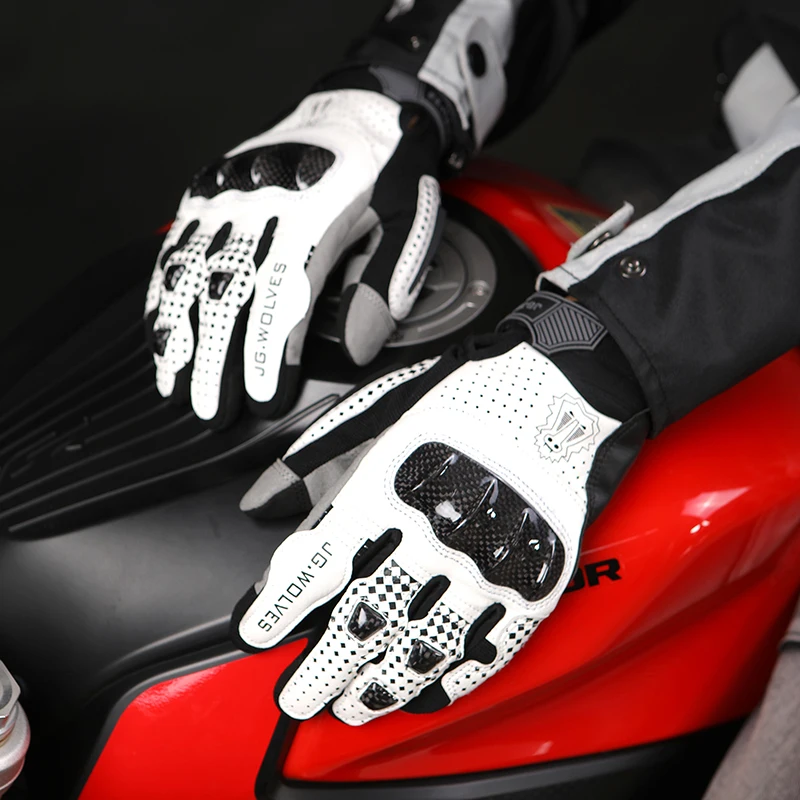 Motorcycle Protect Leather Unisex Moto Touch Screen Breathable Motocross Riding Winter Fall Spring Protective Full Finger Gloves