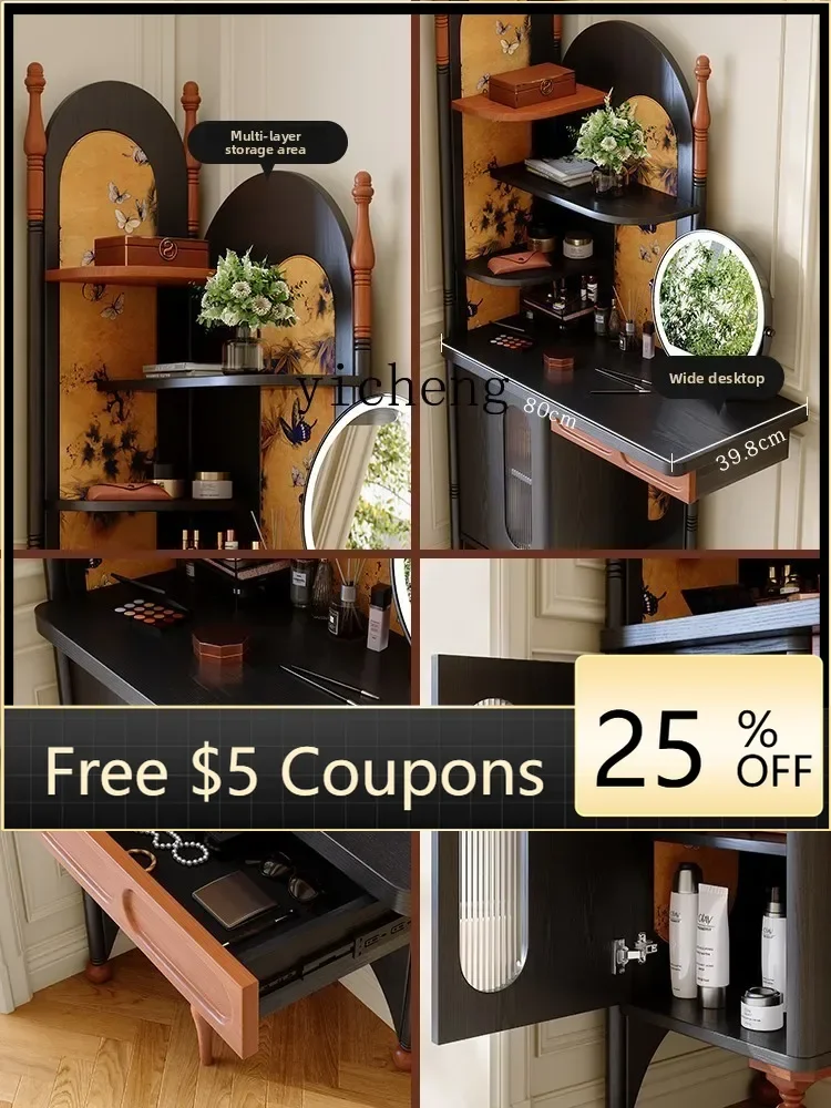 

ABB Retro Corner Dressing Table Small Apartment Dressing Table Chest of Drawers Integrated Storage Rack