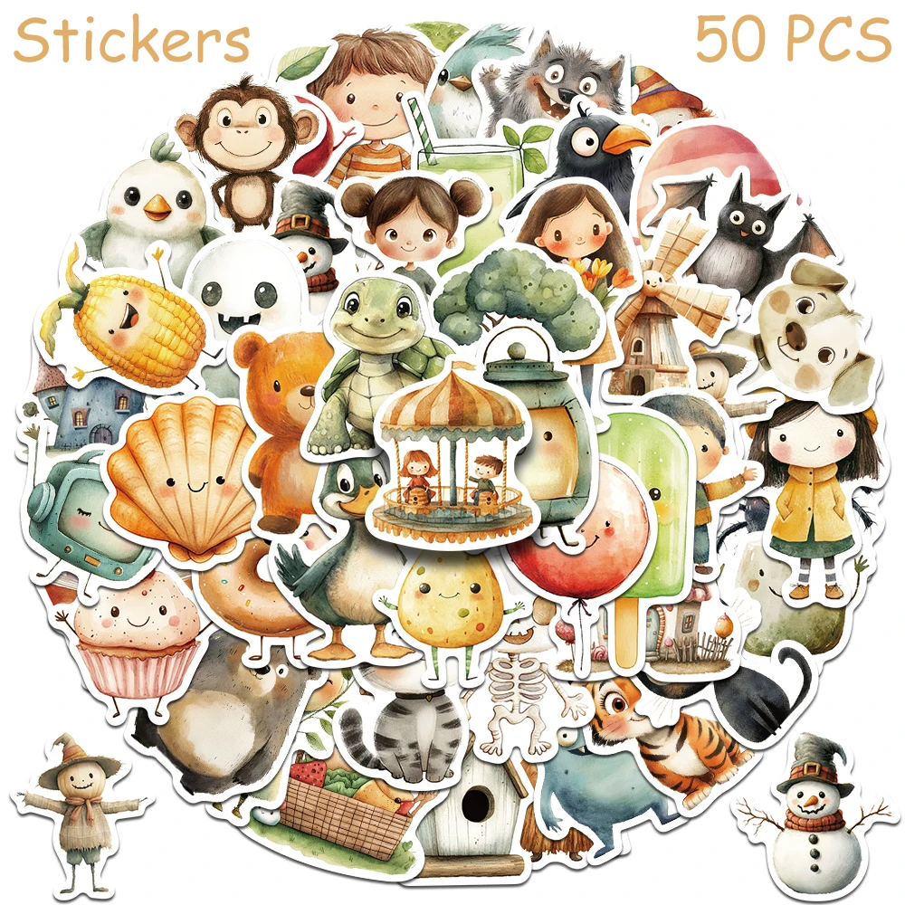 

50pcs Cute Minimalist Characters Stickers Decals For Laptop Luggage Scrapbook Refrigerator Guitar Cartoon Waterproof Stickers