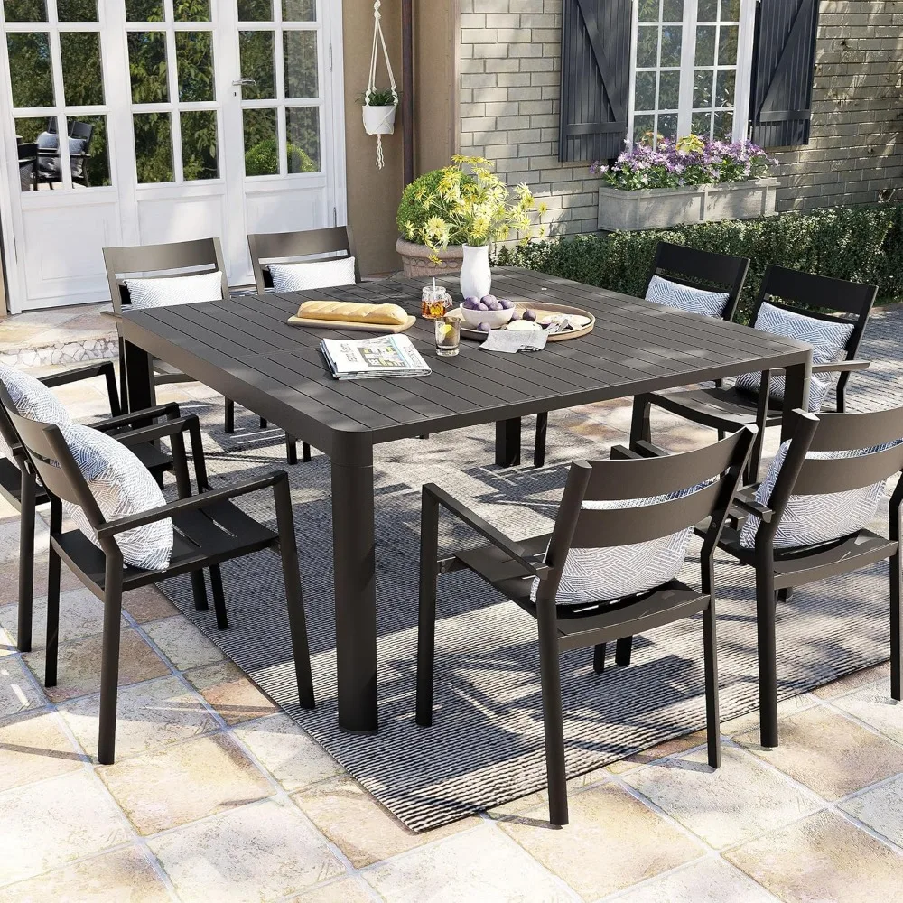 

Expandable Aluminum Outdoor Dining Table for 6-8, 58" X 58" Extendable Patio Table Adjustable Rectangular Square Table