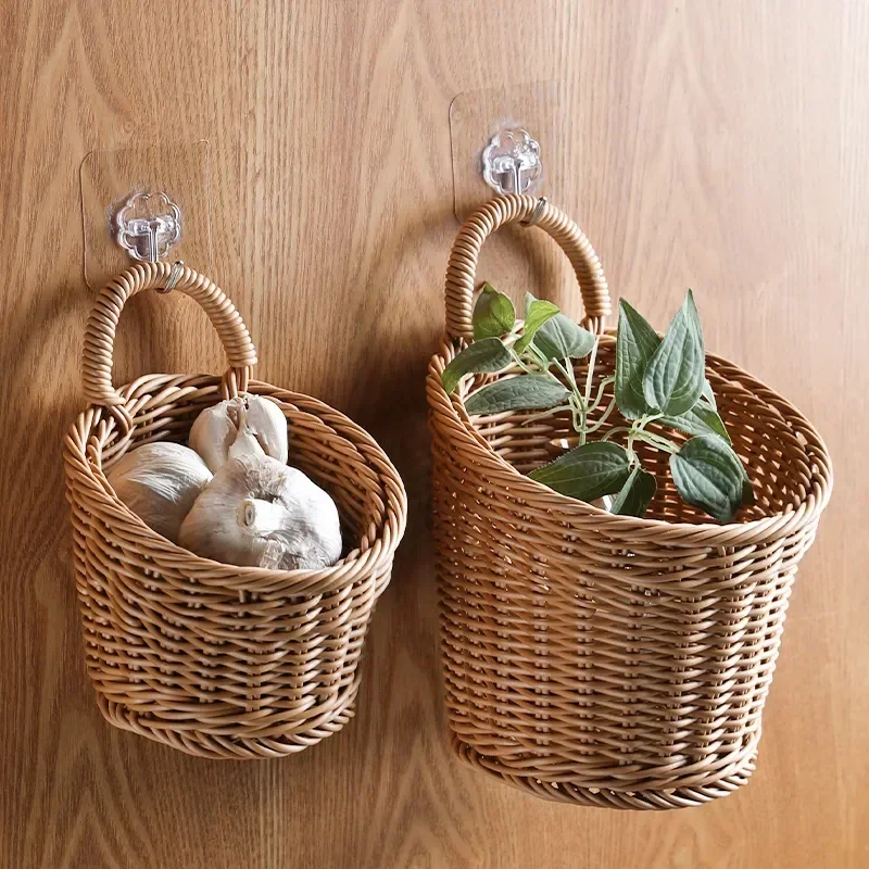 Woven Storage Basket Hanging Portable Wall Hanging Basket Portable Flower Plant Pot Desktop Kitchen Vegetables Storage корзина