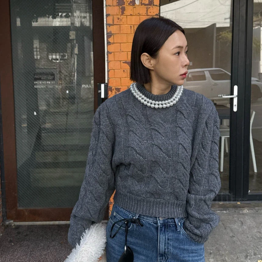 

Свободный женский вязаный свитер с круглым вырезом, вышивкой и узором косы, осенне-зимний, теплый, повседневный, модный, в уличном стиле