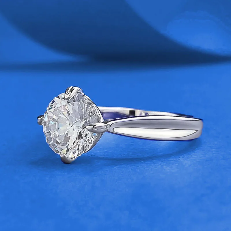 MINWEEN 8.0mm Round Lab White Diamond Ring S925 Sterling Silver 18K Gold Plated High Carbon Diamond Wedding Band Women
