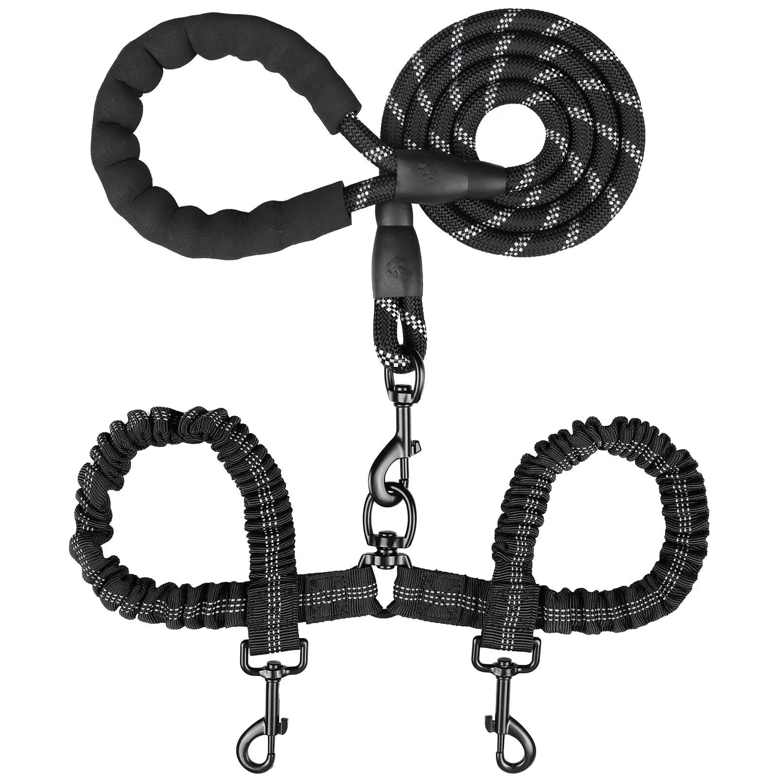 

Double Dog Leash,Reflective Dual Dog Lead,360° Swivel Tangle Free Shock Absorbing Bungee Walking Training for Large Medium Dogs