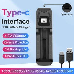 Smart Battery Charger For 18650/26650/18500 Digital Display 4.2V Type-c Interface Rechargeable Batteries Independent Charging