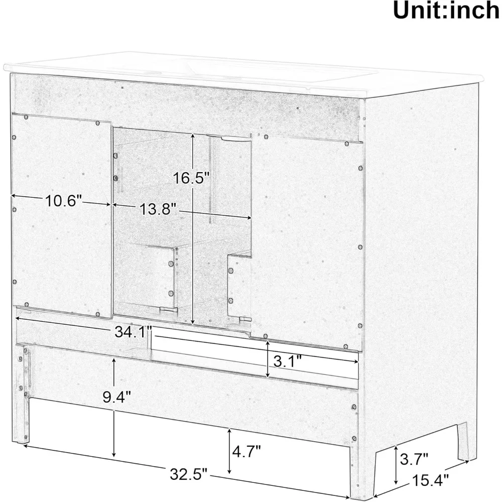 HOVanités avec évier en céramique encastré, deux nervures, égouts de proximité, portes à fermeture en douceur, panneau de cadre en bois massif, noir, 36 po