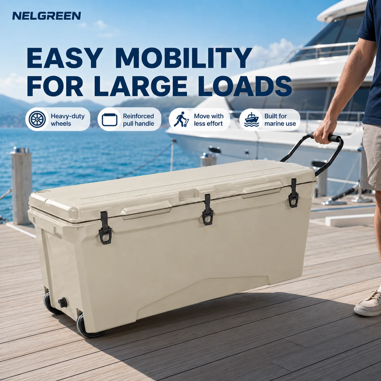 240QT Large Capacity  Portable with Wheels and Handle Insulated Rotomolded LLDPE+PU Ice Chest for Marine Fishing Cooler Box