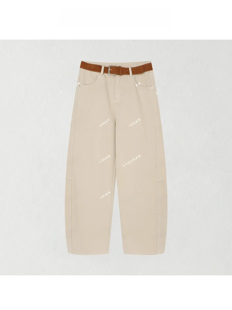 

Джинсы с высокой талией, прямые, на флисовой подкладке, широкие штанины, цветные, весенние, винтажные, стройнящие, драпированные, из денима, для женщин