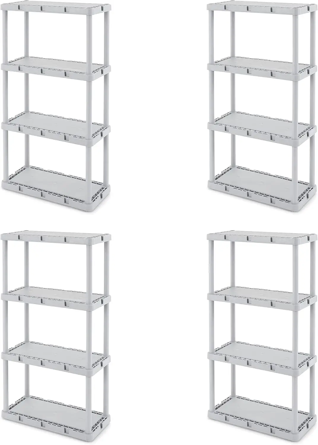 

4 Pack Light Duty Storage Shelves, Knect-A-Shelf 4-Shelf Solid Shelving Rack Organizer for Home, Garage, Basement & Laun